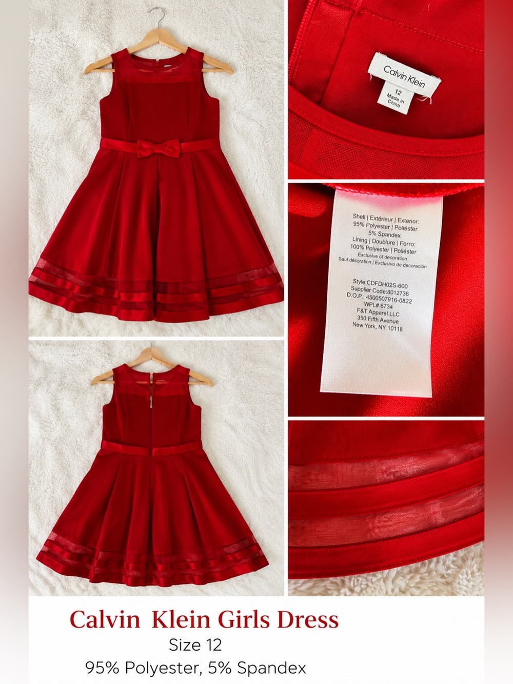 Calvin Klein Girls Red Sleeveless Bow-Waist Fit & Flare Dress